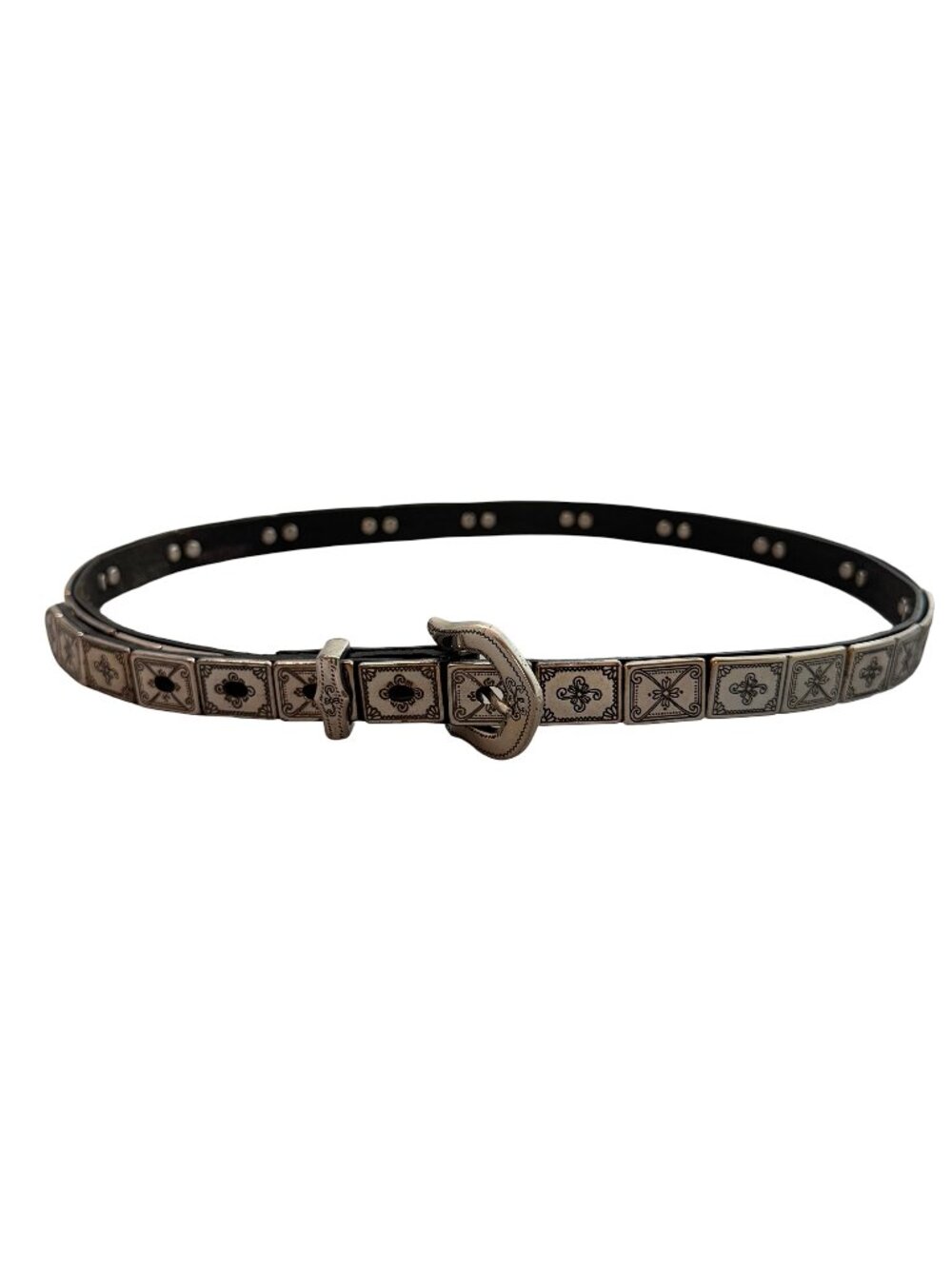 Brighton Black Silver Studded Tile Concho Belt Vintage Southwestern Link Women's - Picture 2 of 10